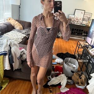 Sheer Pink and Black Patterned Dress